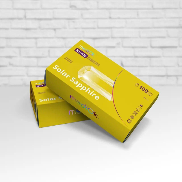 Рукавички MediОk Solar Sapphire нітрилові розмір XS 100 шт жовті - изображение 1
