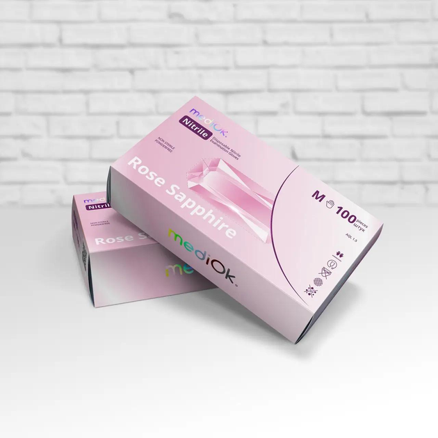 Рукавички MediОk Rose Sapphire нітрилові розмір M 100 шт рожеві - изображение 1