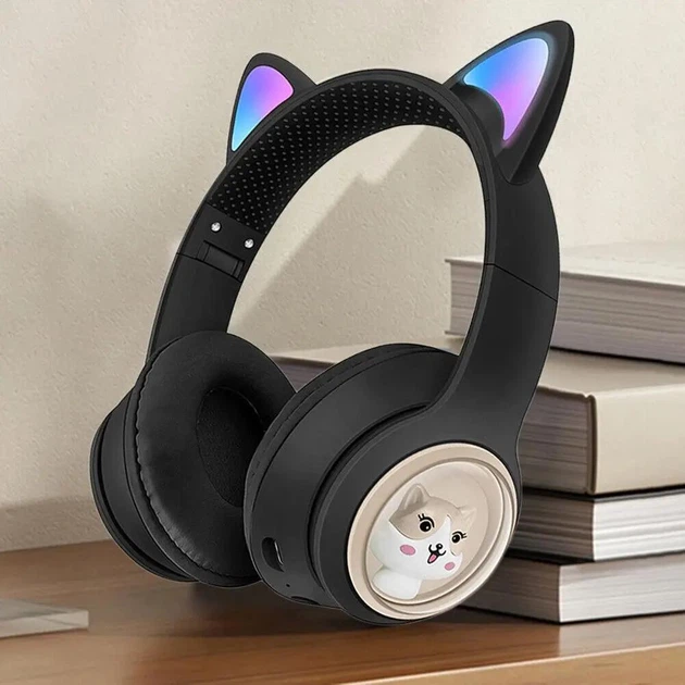 Детские беспроводные Bluetooth наушники AZK-01 c RGB подсветкой и встроенным микрофоном Чёрный - Фото 3 Детские беспроводные Bluetooth наушники AZK-01 c RGB подсветкой и встроенным микрофоном Чёрный - изображение 3