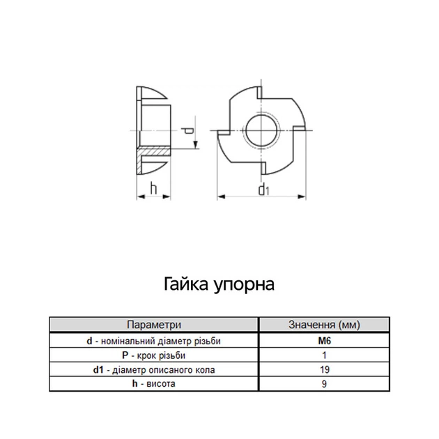 Гайка упорная М6 7,8х9мм сталь шаг 1 ⌀19 цинк белый (100шт.) [6N200006N060919020] Metalvis - изображение 2