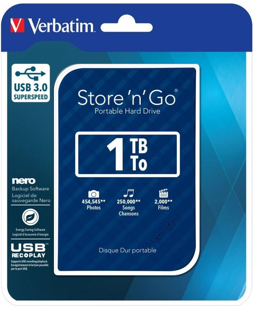 Жорсткий диск Verbatim Store n Go 1ТБ 2.5" USB 3.0 Синій (0023942532002) - зображення 3