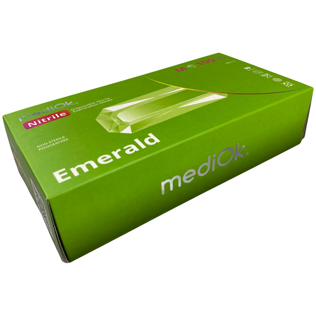 Перчатки Нитриловые зеленые M, 100 шт (MediOk EMERALD) - изображение 1