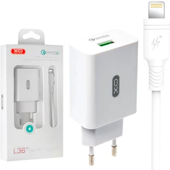 Сетевое зарядное устройство XO QC 3.0 L36 18W/1USB + Lightning White (L36-L-WH) - Фото 3 Сетевое зарядное устройство XO QC 3.0 L36 18W/1USB + Lightning White (L36-L-WH) - изображение 3