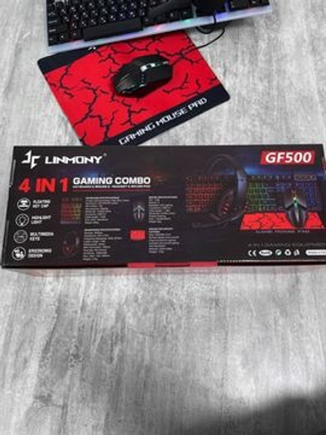 Клавиатура GF500 игровой комплект 4в1, клавиатура, наушники, мышка, коврик (HS-359) - изображение 5