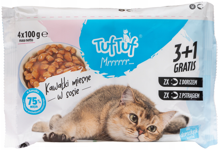 Mokra karma dla kotów TufTuf dorsz i pstrąg 4 x 100 g (5903802475401) - obraz 1