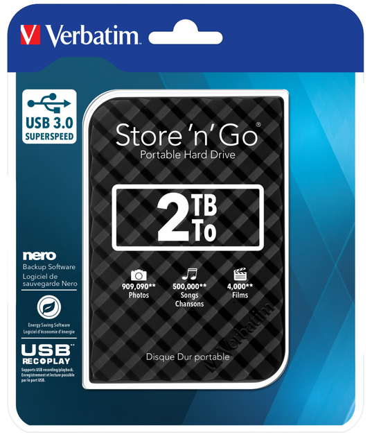 Жорсткий диск Verbatim Store n Go 2ТБ 2.5" USB 3.0 Чорний (0023942531951) - зображення 4