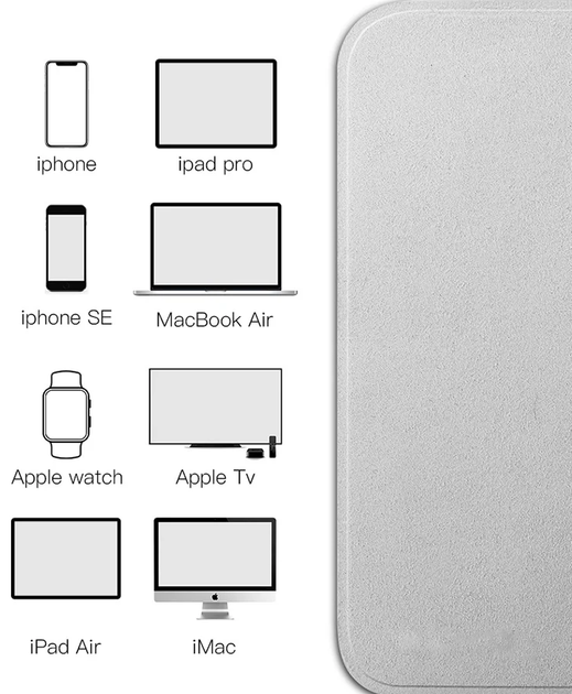 Серветка для чищення дисплея 16×16 см для пристроїв Apple iPhone, Apple Watch, Apple MacBook, Сіра, Athand - Фото 6 Серветка для чищення дисплея 16×16 см для пристроїв Apple iPhone, Apple Watch, Apple MacBook, Сіра, Athand - зображення 6