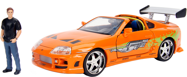 Metalowy samochód Jada Fast and Furious Toyota Supra (1995) + figurka Briana 1:24 (SBA253205001) - obraz 1