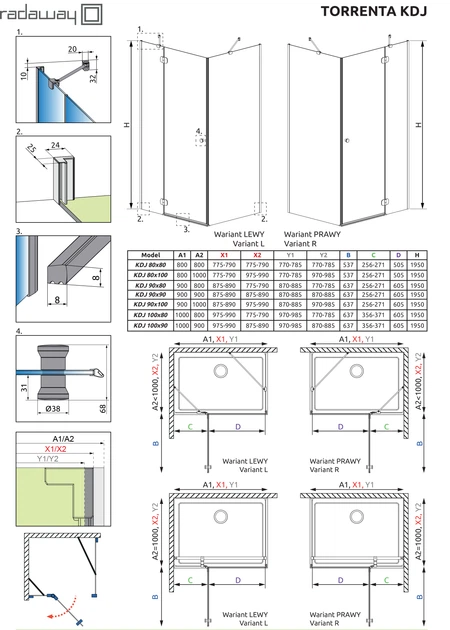Душевая кабина RADAWAY Torrenta KDJ 900x900x1950 L хром/прозрачное стекло (132202-01-01L) - изображение 3