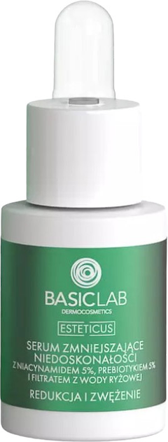 Serum do twarzy BasicLab Esteticus Redukcja i zwężenie z niacynamidem 5% zmniejszające niedoskonałości 15 ml (5907637951536) - obraz 1