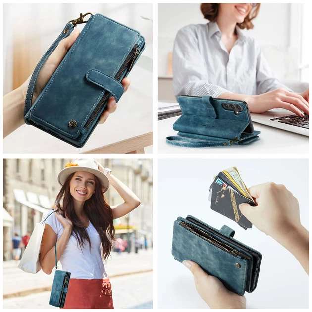 Чехол-кошелек CaseMe Retro Leather с манитом и ремешком для Samsung A14 Бирюзовый - изображение 6