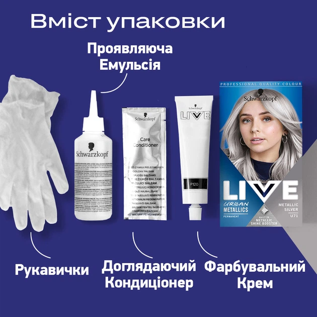 Краска для волос Schwarzkopf Live Urban Metallics U71 Metallic Silver (9000101234978/9000101771947) - изображение 3