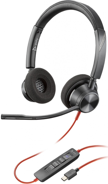 Słuchawki Plantronics Poly Blackwire 3320 Stereo Microsoft Teams Certified USB-C Headset + USB-C/A Adapter Black (0197498429106) - obraz 1