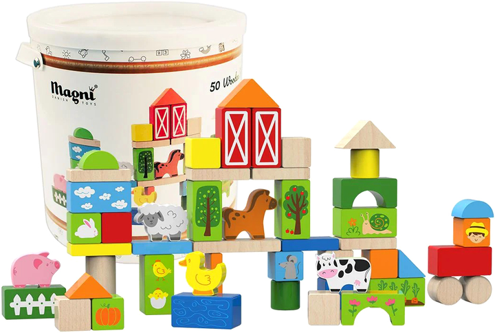 Набір дерев'яних кубиків Magni Animal Farm (5707594039076) Набір дерев'яних кубиків Magni Animal Farm (5707594039076) - зображення 2