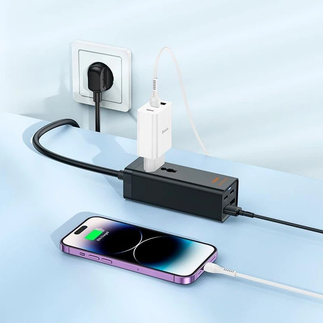 Мережевий подовжувач фільтр Блок живлення HOCO AC10A Talent |1.5 м 2USB/2Type-C/1xSocket PD/QC PD65W| Чорний - зображення 2