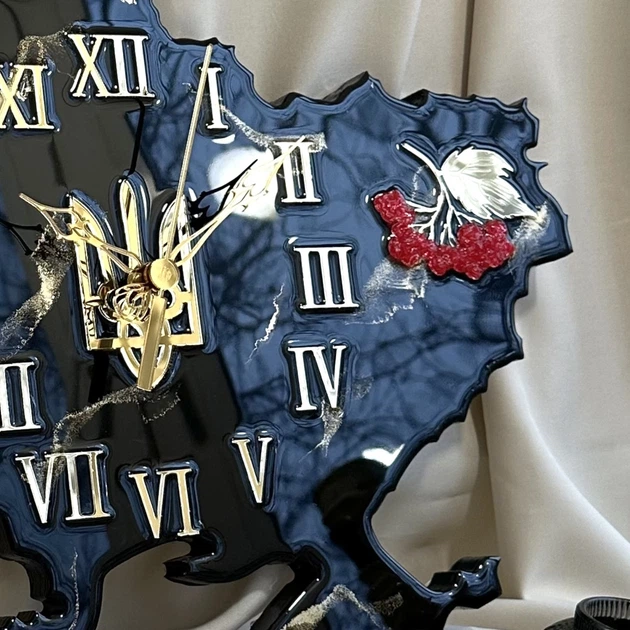Годинник настінний з епоксидної смоли "Мапа України" 60х40 см (034-60) - зображення 4