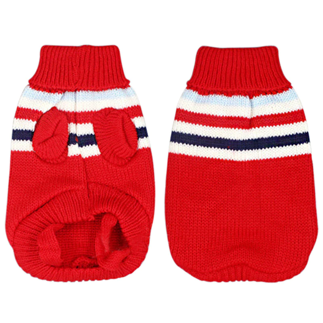 Вязаный акриловый свитер для собак Pet Style "Красные полосы" XS - Фото 4 Вязаный акриловый свитер для собак Pet Style "Красные полосы" XS - изображение 4
