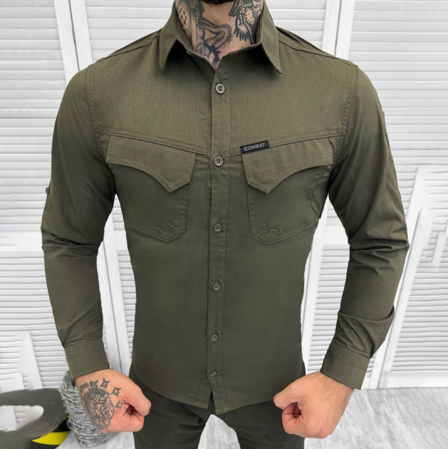Мужская крепкая Рубашка Combat RipStop на пуговицах с карманами олива размер 2XL - изображение 2