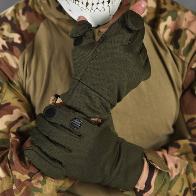 Плотные защитные перчатки Patriot с откидными пальцами и резиновыми накладками олива размер XL - изображение 1