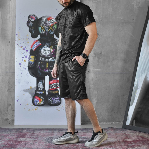 Мужской летний комплект Coolmax футболка + шорты черный мультикам размер XL - изображение 2