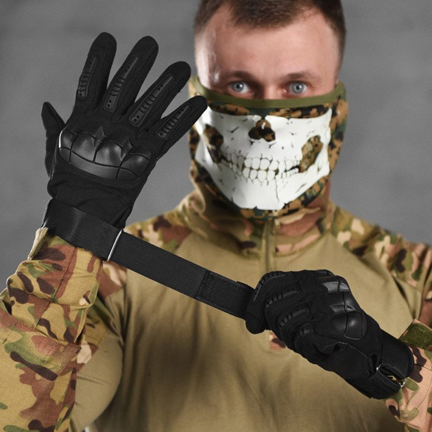 Сенсорные перчатки с резиновыми защитными накладками черные размер L - изображение 1