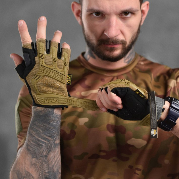 Беспалые нейлоновые перчатки Mechanix M-Pact Gloves с резиновыми накладками койот размер XL - изображение 2