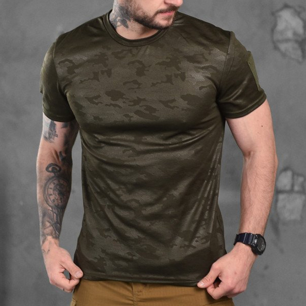 Потоотводящая мужская футболка Coolmax с липучкой для шеврона мультикам олива размер L - изображение 1