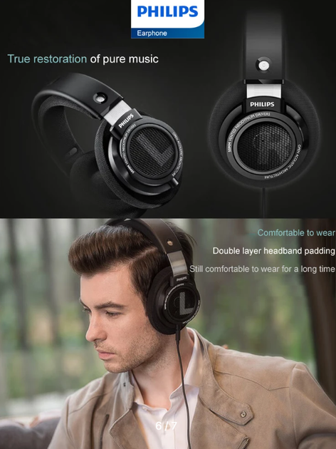 Наушники проводные Philips SHP9500 HiFi Precision Black купить в