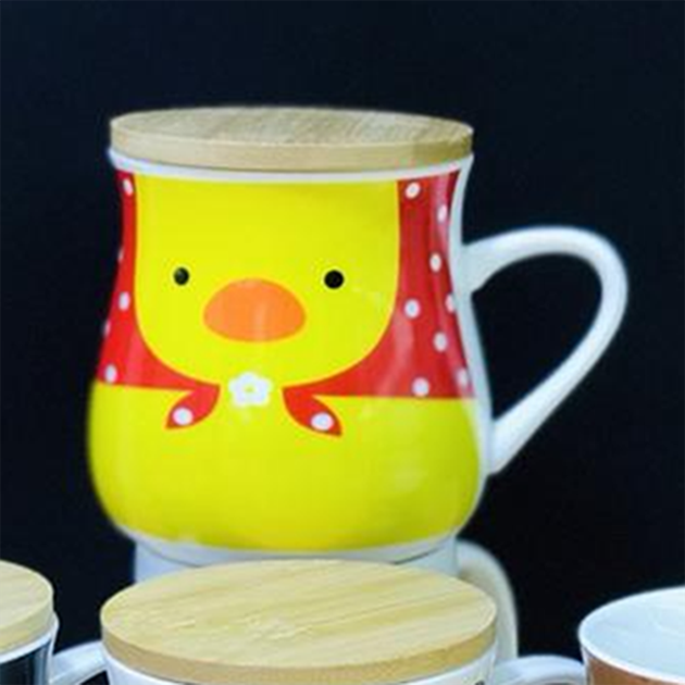 Кружка с бамбуковой крышкой "Love Cup", 450мл (Большая керамическая чашка для чая) Жёлтый - изображение 7