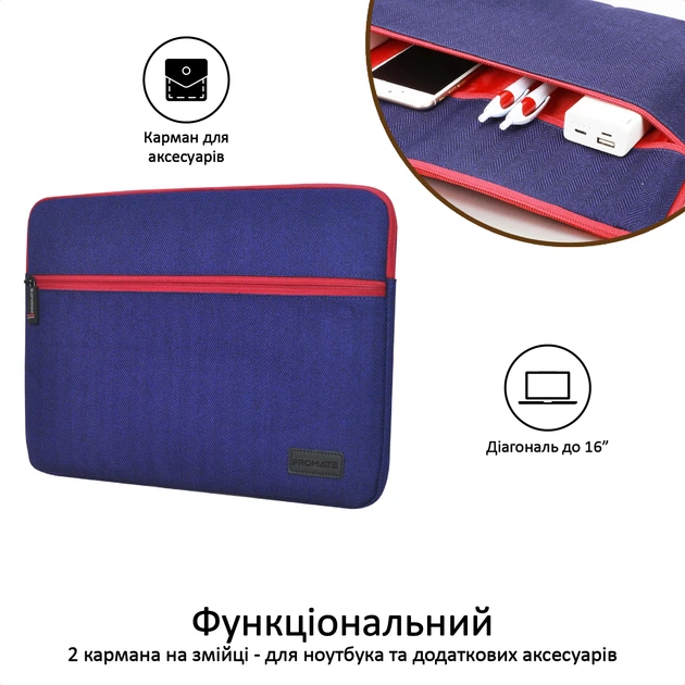 Чехол для ноутбука Promate Portfolio-L 16" Blue (portfolio-l.blue) - изображение 5
