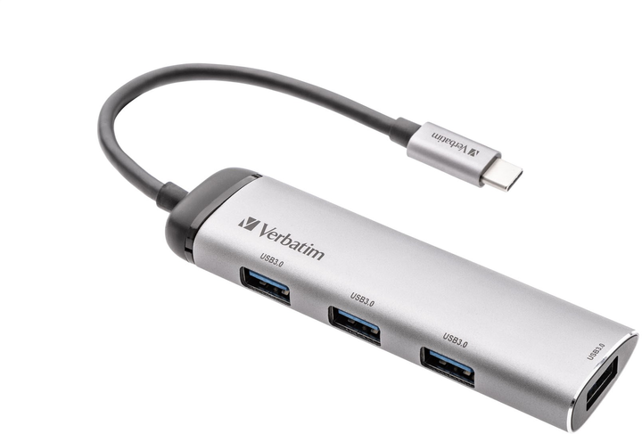 USB-хаб Verbatim Type-C to 4x USB 3.2 Silver (VHC32) - зображення 1