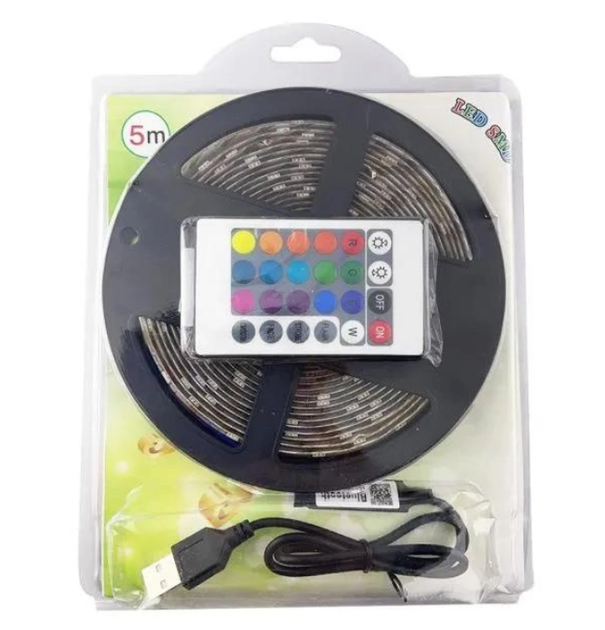 Світлодіодна LED стрічка RGB 5050 Multicolor 5м 12V з Bluetooth керуванням пульт, контролер, адаптер - изображение 9