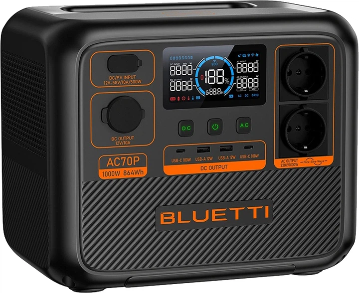 Stacja ładująca Bluetti AC70P / 1000 W / 864 Wh / LiFePO4 (PB931378) - obraz 2