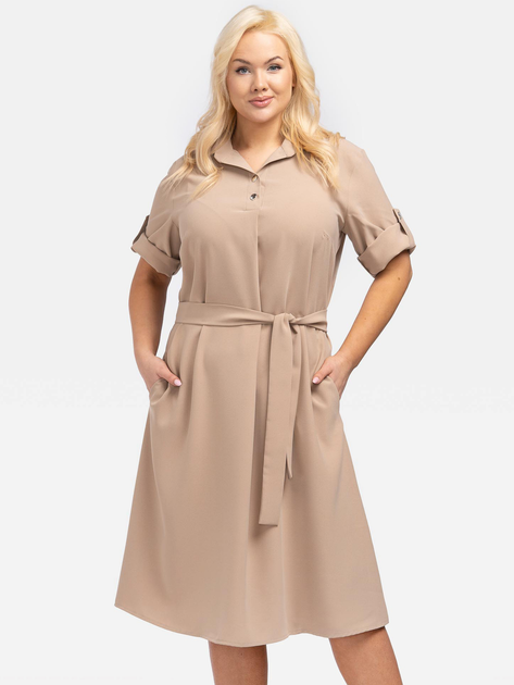 Сукня-сорочка міді літня жіноча Karko SB638 46/48 Темно-бежева (5903676126225) - зображення 1
