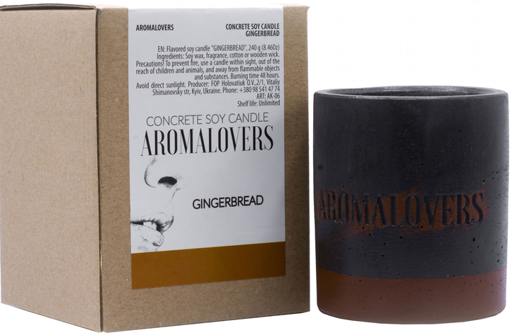 Ароматическая свеча Aromalovers Имбирный пряник соевая в бетоне 240 г (ROZ6206102585) - изображение 1