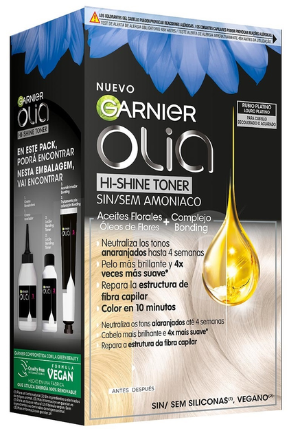 Тонер для волосся Garnier Coloration Olia Hi-Shine Platinum Blonde 10.01 Rubio Platino 174 мл (3600542573856) - зображення 2