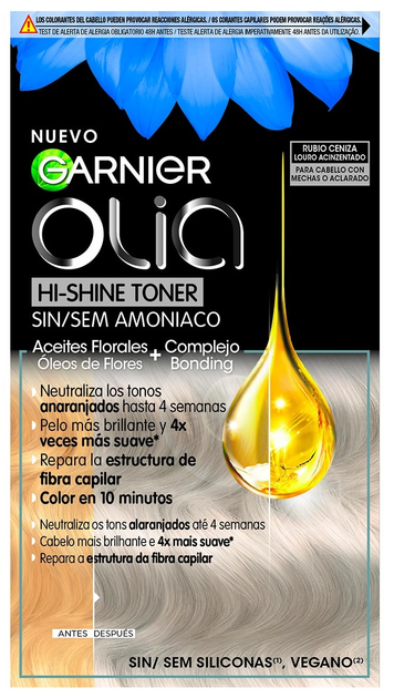 Тонер для волосся Garnier Coloration Olia Hi-Shine Semipermanente 9.1 Rubio Ceniza 174 мл (3600542574211) - зображення 1