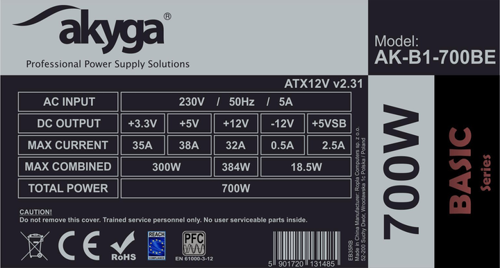 Блок живлення AKYGA Basic 700W Black (AK-B1-700BE) - зображення 4