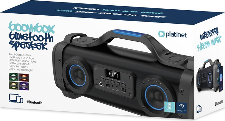 Głośnik przenośny Platinet Boombox Bluetooth 2.2ch 51.6W Black 44921 TE (PMG78B) - obraz 5
