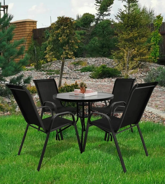 Комплект Садових Меблів Круглий Стіл 60 см + 4 Крісла Текстилен GardenLine Majorka-4 Black Чорний для дачі для тераси для лоджії для балкону Польща - зображення 3