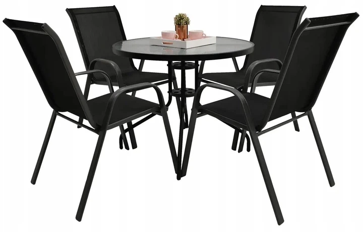 Комплект Садових Меблів Круглий Стіл 60 см + 4 Крісла Текстилен GardenLine Majorka-4 Black Чорний для дачі для тераси для лоджії для балкону Польща - зображення 4