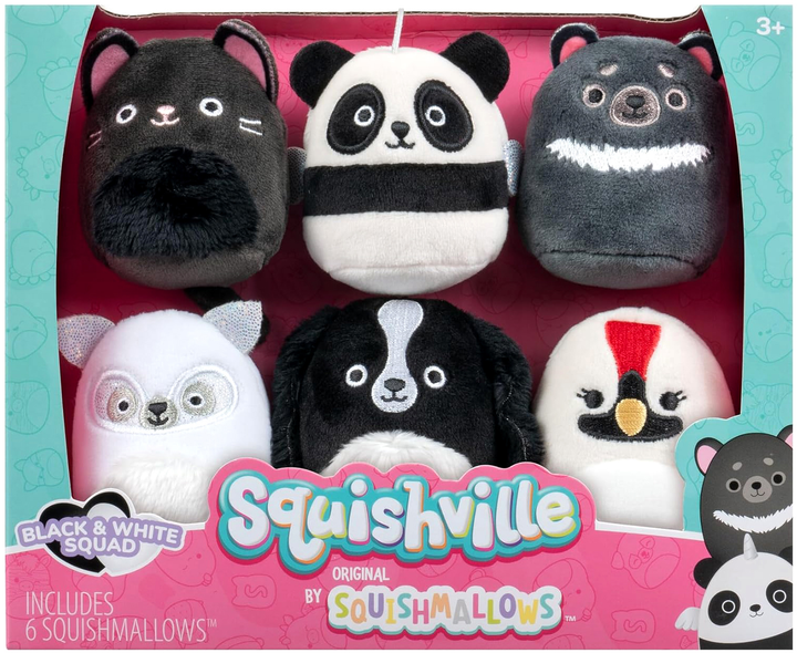 Zestaw maskotek Squishmallows Squishville Black and White Squad 6 szt (0191726877035) - obraz 1