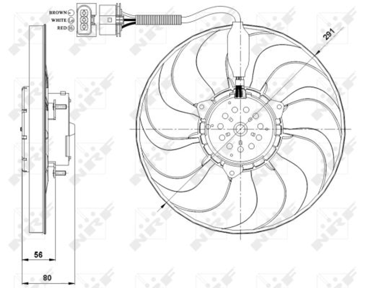 Вентилятор охлаждения двигателя NRF 47392 Volkswagen Golf, Bora; Audi TT, A3; Seat Toledo, Leon 1J0959455R - изображение 2