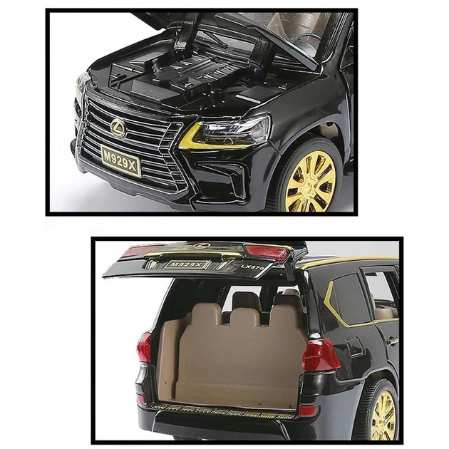 Коллекционная металлическая машинка Lexus LX570 Свет Звук внедорожник Лексус 1:24 Размер 20 см (Черный с золотым) - Фото 5 Коллекционная металлическая машинка Lexus LX570 Свет Звук внедорожник Лексус 1:24 Размер 20 см (Черный с золотым) - изображение 5