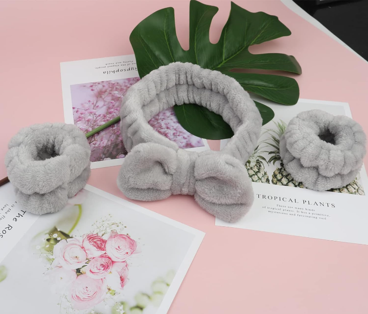Косметическая повязка и напульсники для умывания Grey - Фото 1 Косметическая повязка и напульсники для умывания Grey - изображение 1