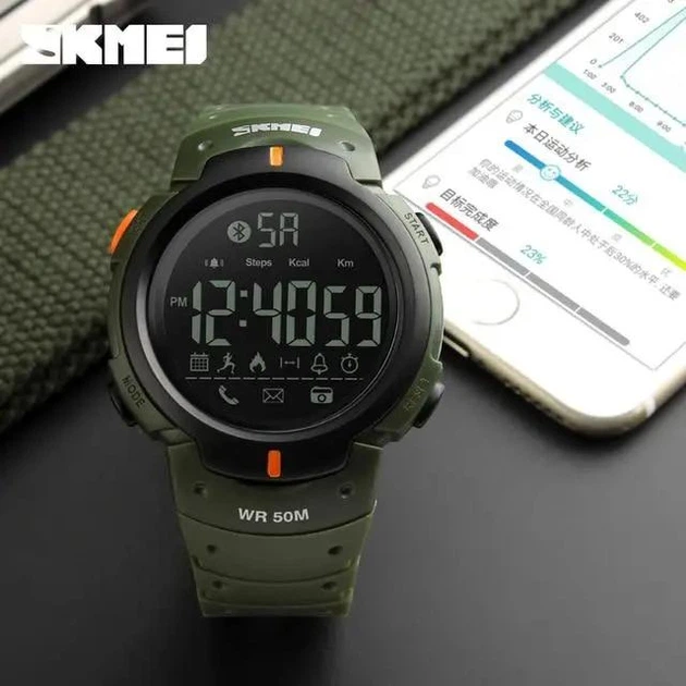 Часы смарт мужские спортивные Skmei 1301 Шагомер Bluetooth ударопрочные Зеленые - изображение 4