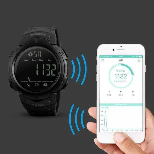 Часы смарт мужские спортивные Skmei 1301 Шагомер Bluetooth ударопрочные Черные - Фото 6 Часы смарт мужские спортивные Skmei 1301 Шагомер Bluetooth ударопрочные Черные - изображение 6