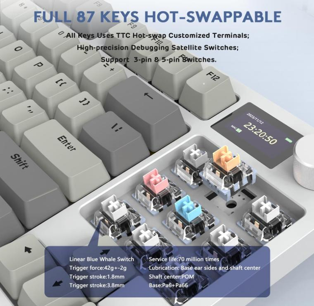 Безпровідна механічна клавіатура з Hot-Swap ATTACK SHARK K86 - изображение 4