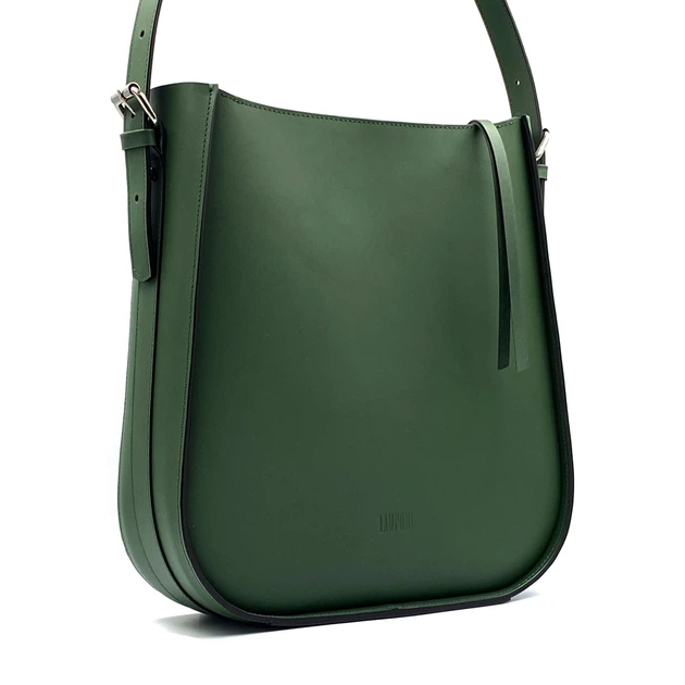 Зеленая кожаная женская сумка оригинальной формы Lamponi Lisa, green matte - Фото 1 Зеленая кожаная женская сумка оригинальной формы Lamponi Lisa, green matte - изображение 1