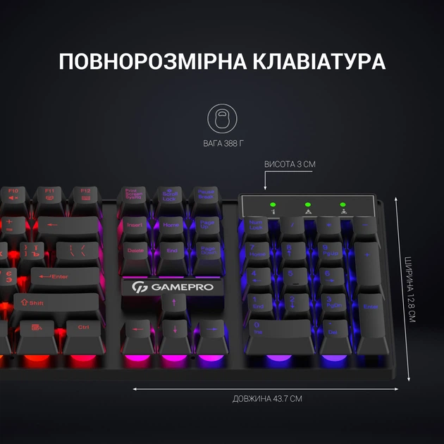 Клавіатура дротова GamePro GK296 USB RGB Black – фото